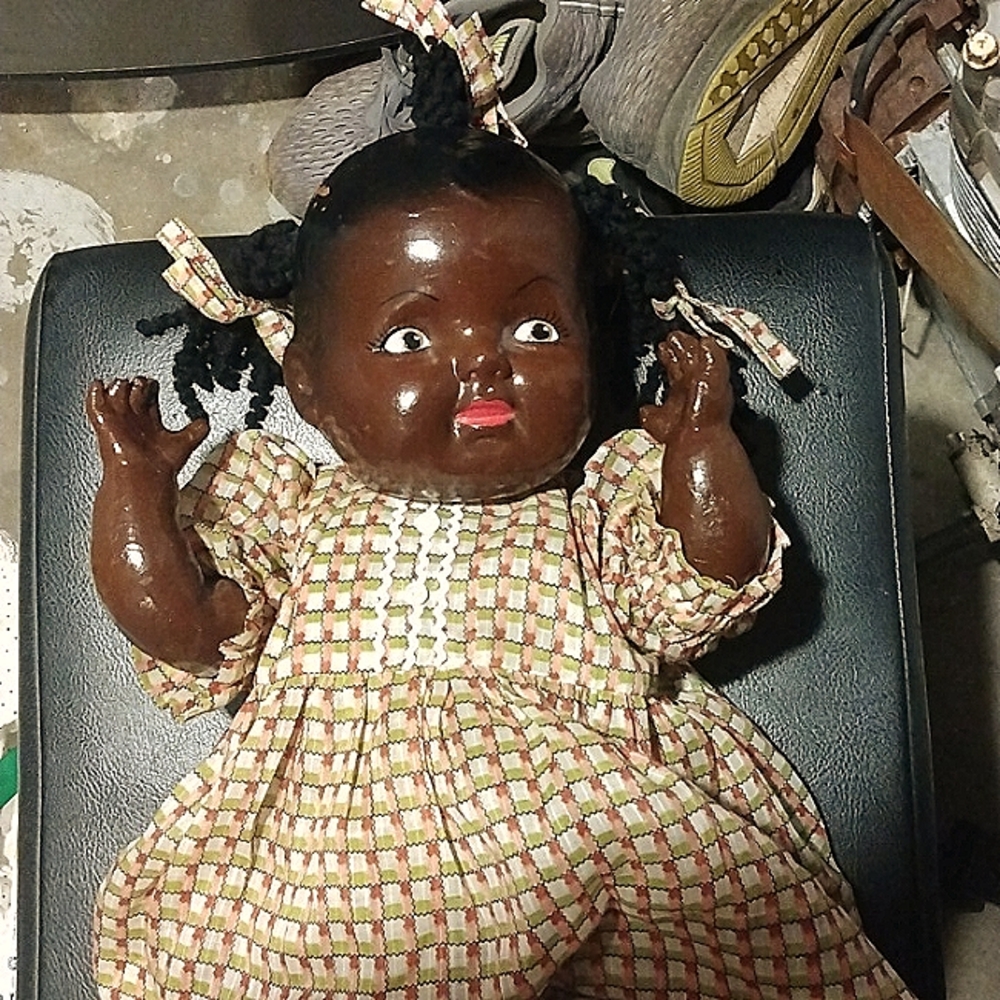 Vintage Composition African American Doll , 16in